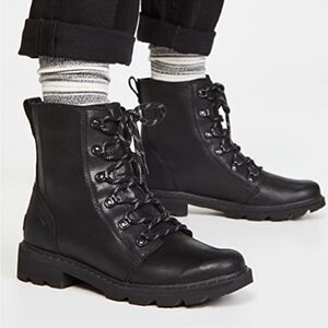 New SOREL Waterproof Leather Lug Sole Hiking Boot Lace Up Lennox Black Size 6‎